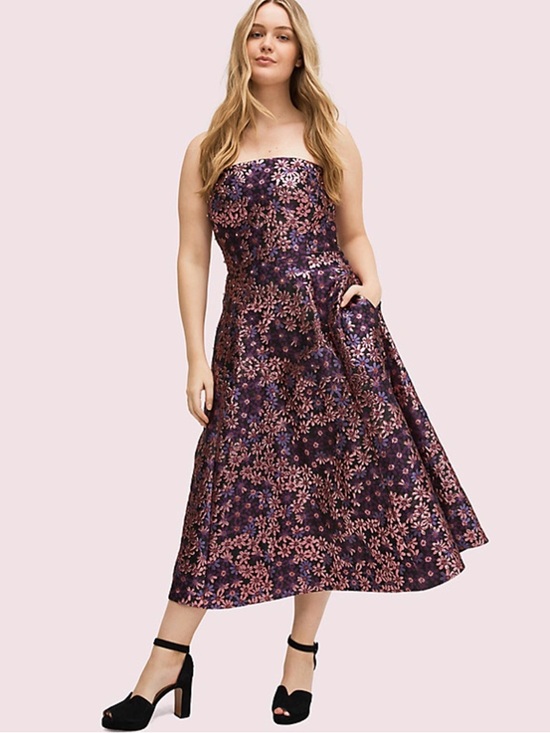 kate spade Dresses & Skirts - kate spade Strapless Floral Jacquard Midi Dress in Purple and Pink